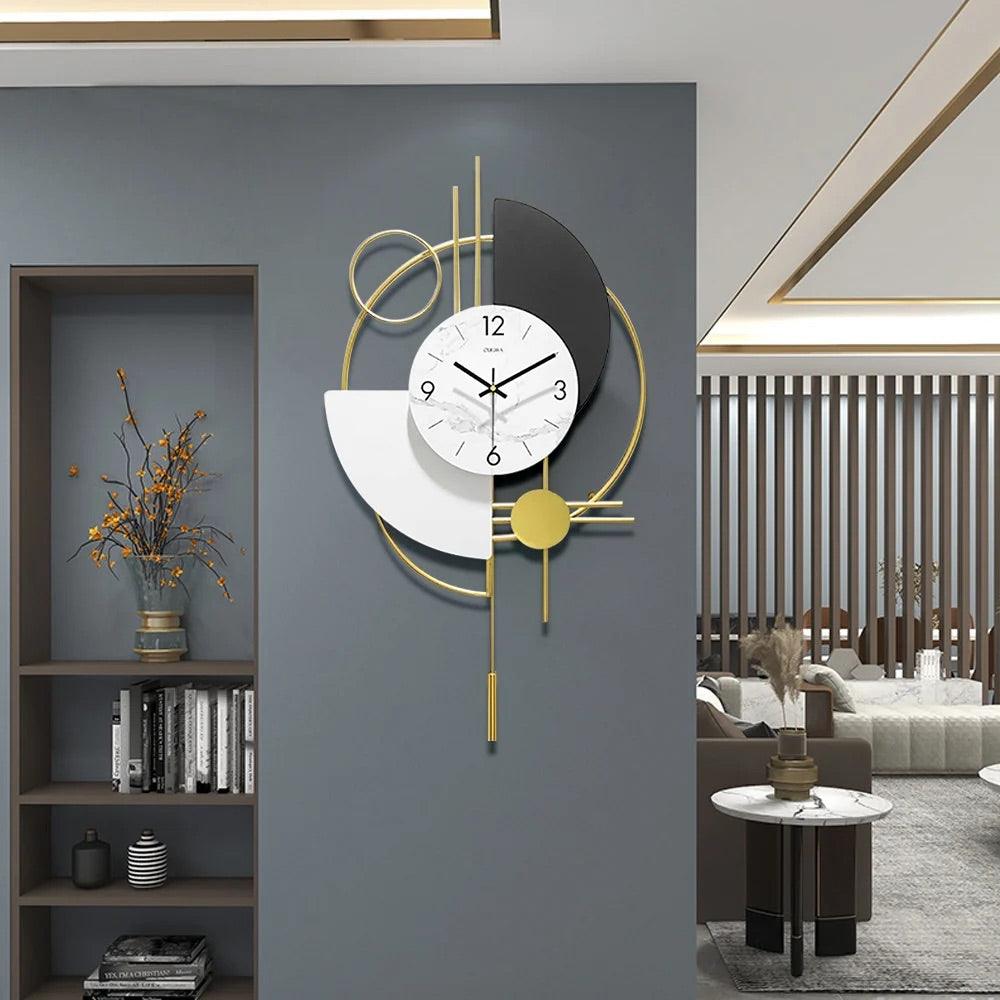 Era Sleek Golden Round Semi Circle Design Metal Pendulum Wall Clock