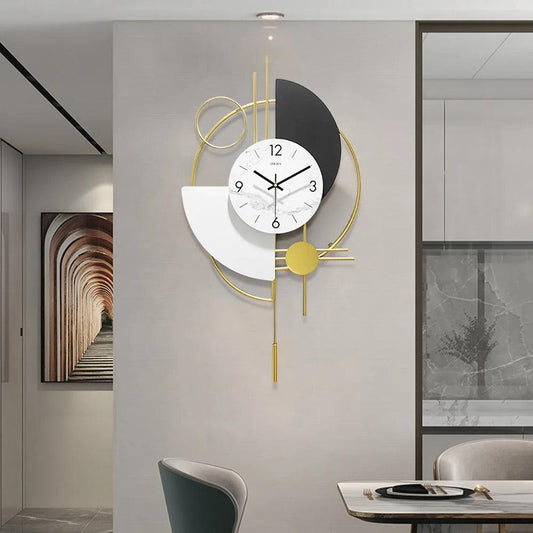 Era Sleek Golden Round Semi Circle Design Metal Pendulum Wall Clock