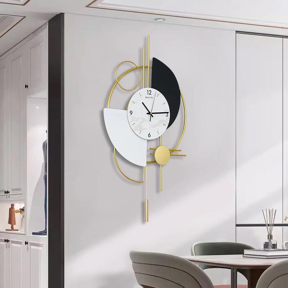 Era Sleek Golden Round Semi Circle Design Metal Pendulum Wall Clock