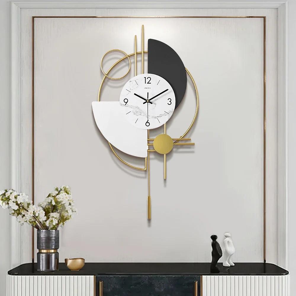 Era Sleek Golden Round Semi Circle Design Metal Pendulum Wall Clock