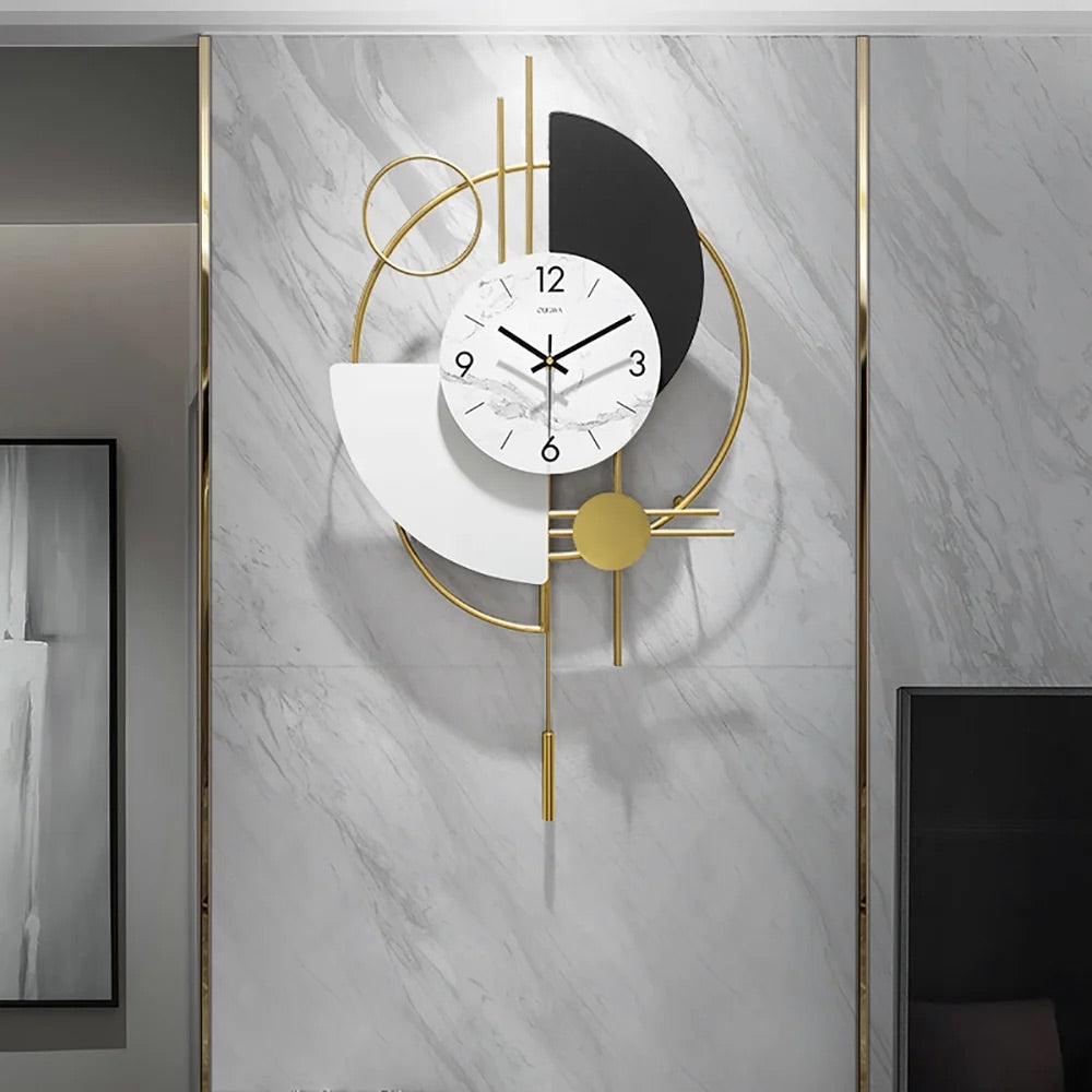 Era Sleek Golden Round Semi Circle Design Metal Pendulum Wall Clock