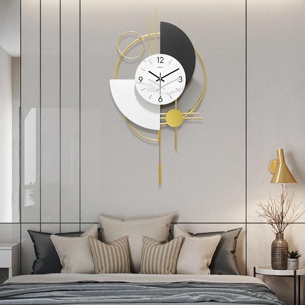 Era Sleek Golden Round Semi Circle Design Metal Pendulum Wall Clock