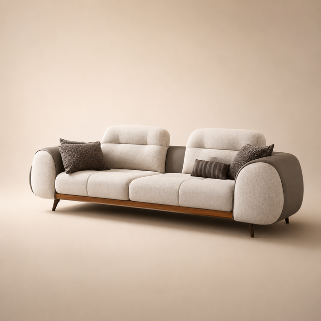 Vancouver Luxury Modern Sofa with Rounded Armrests and Minimalist Designer Couch for Living Room