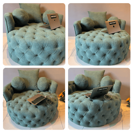 Orania- 360 Degree Swivel Accent Chair Single Barrel Sofa with Round Tufted Base and 3 Toss Pillows