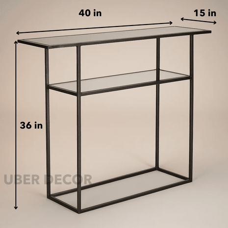 Slate Verge Industrial Chic Console Table – Clear Tempered Glass Top with Slim Matte Metal Frame for Entryway or Hallway - Uber Decor
