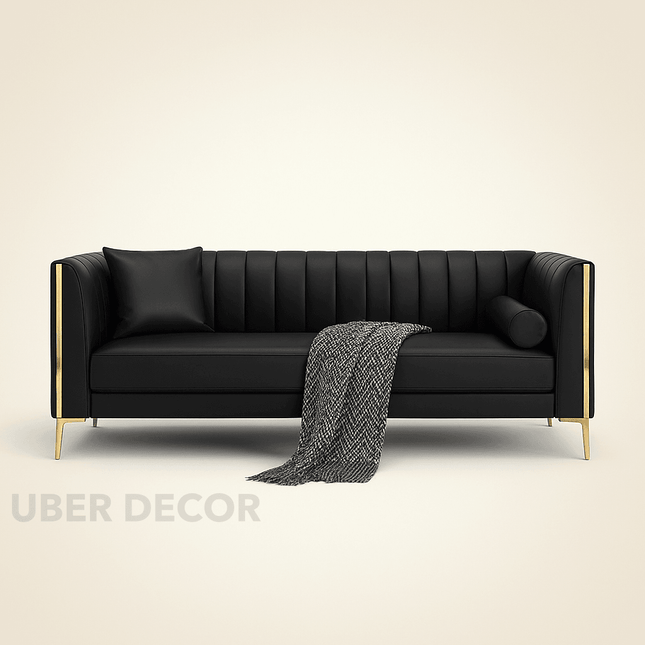 Jakarta 78" Sofa- 3 Seater Modern Leather Tufted Couch with Golden Legs & Armrests for Home or Office