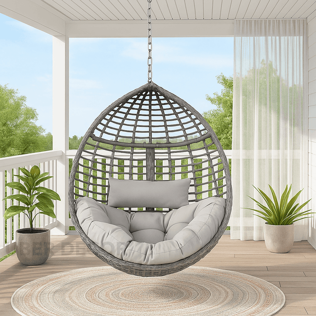StoneNest Cocoon Swing Chair – Minimal Outdoor Elegance | Wabi Sabi Comfort Design | Japandi Inspired | Balcony & Study Room Swing Chair for Terraces, Living Rooms, Gardens & Porches