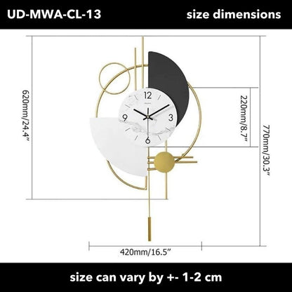 Era Sleek Golden Round Semi Circle Design Metal Pendulum Wall Clock