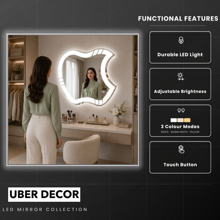 Miravelle Apple-Shaped Frameless Front or Backlit LED Mirror For Bathroom Vanity or Makeup Room