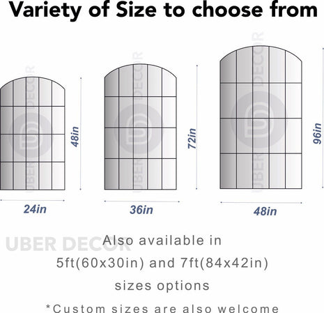 ReflectBow- Soft Arched Top Full Length Window Style Metal Framed Large Size Mirror for, Bedroom, Living Room or Outdoor - Uber Decor