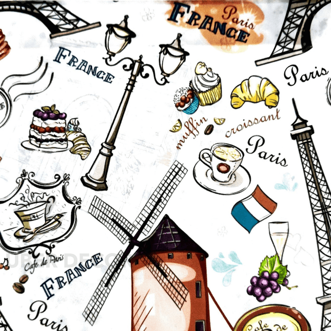 Istanbel Martar - Paris Storyboard Pattern Printed Suede Upholstery Fabric- Parisian Cafe Sketch