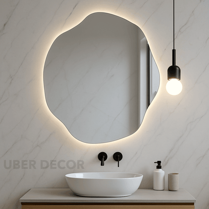 Chic Wavy Frameless Mirror-Unique Curvy Frameless Round Mirror for Bathroom Vanity or Powder Room