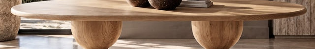 Avelor Oval Dining Table Natural Oak Finish Sculptural Double Pedestal Ready to Ship Modern Dining Table for Dining Room
