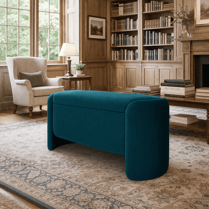 Isla Oval Storage Bench with Sculptural Curved Sides Modern Minimalist Organizer for Hallways, Bedrooms & Compact Living Spaces