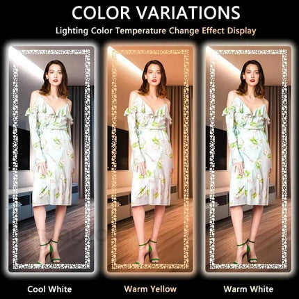 PokerFace Led Mirror- Rectangle Shape Aluminium Framed LED Full Length Mirror with Touch Button, 3 Colour Changing Mode and Stand