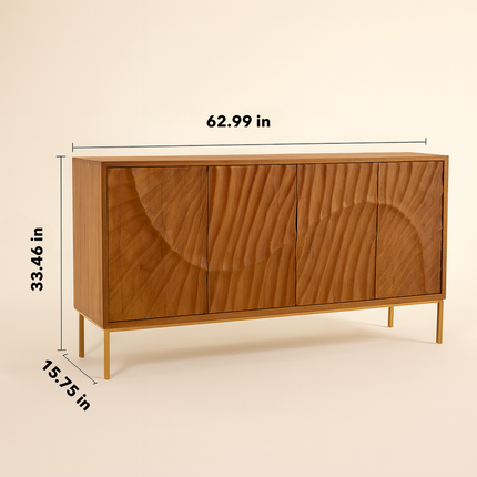 Riva Wave Mid Century Modern Solid Wood Cabinet Ideal for Living Room, Dining Room & Entryway