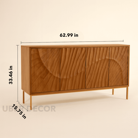 Riva Wave Mid Century Modern Solid Wood Cabinet Ideal for Living Room, Dining Room & Entryway - Uber Decor