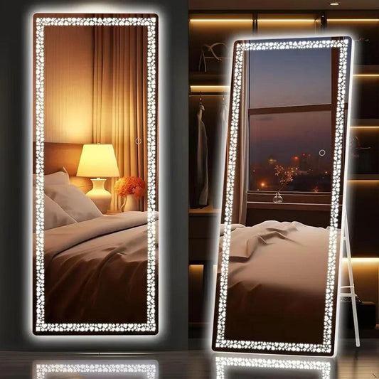 PokerFace Led Mirror- Rectangle Shape Aluminium Framed LED Full Length Mirror with Touch Button, 3 Colour Changing Mode and Stand