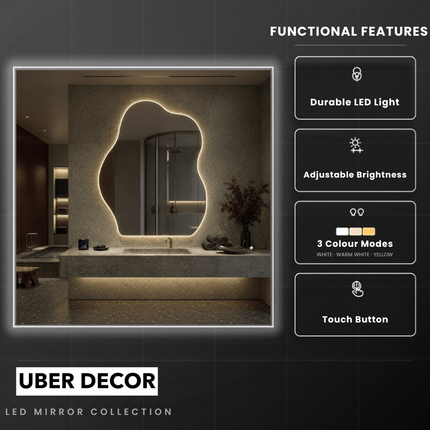 Zira Decorative Frameless LED Mirror for Dressing Area with Front or Back Lit Illumination