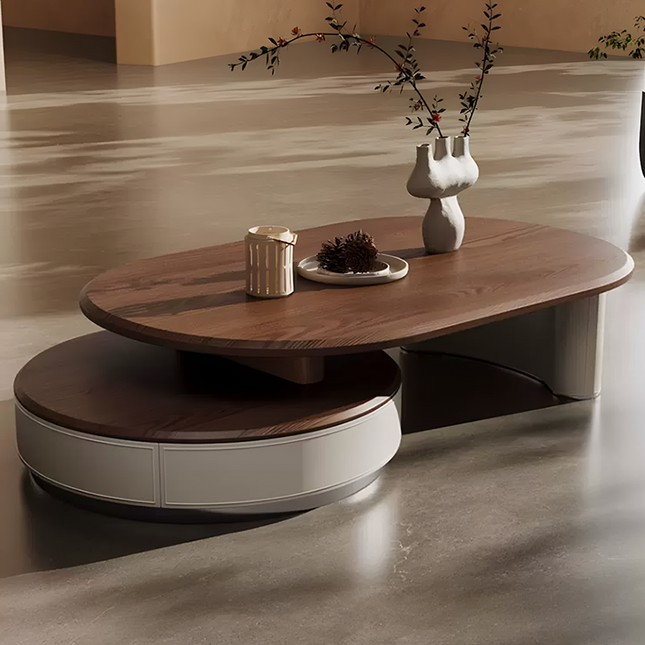 Damodar River Coffee Table Set, Modern European Wooden and Glossy Layered Center Tables for Living Room