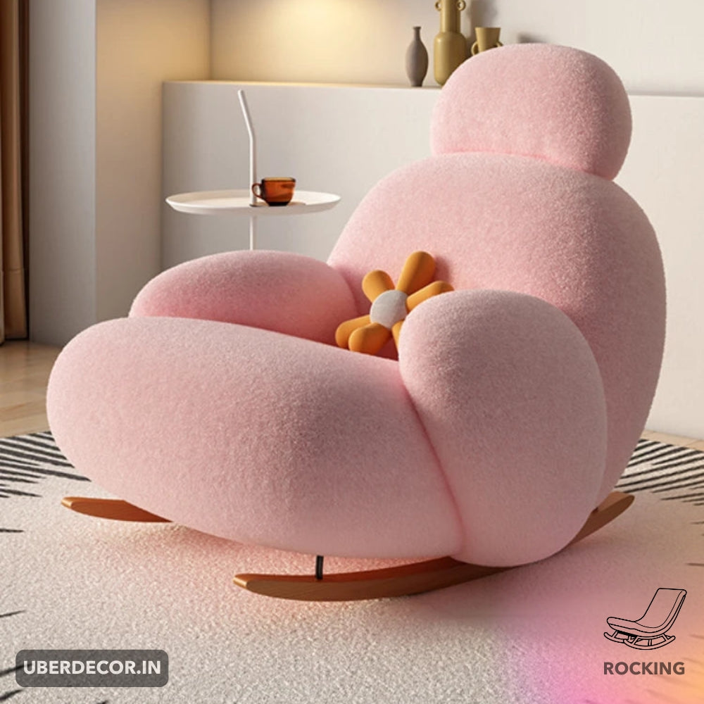 Iraaya Minimalist Plushy Velvet Rocking Cloud Chair with Ottoman for Living Room or Bedroom