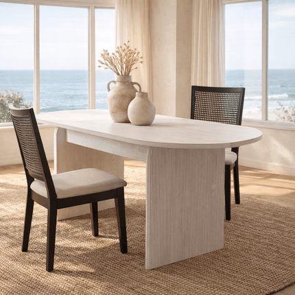 Aveline Flute Oval Dining Table Scandinavian Japandi Design Fluted Base Legs Ideal for Dining Room