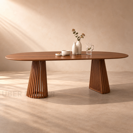 Oaknest Oval Dining Table Modern Solid Wood Dining Table Mid Century Scandinavian Design Walnut Finish Ready to Dispatch