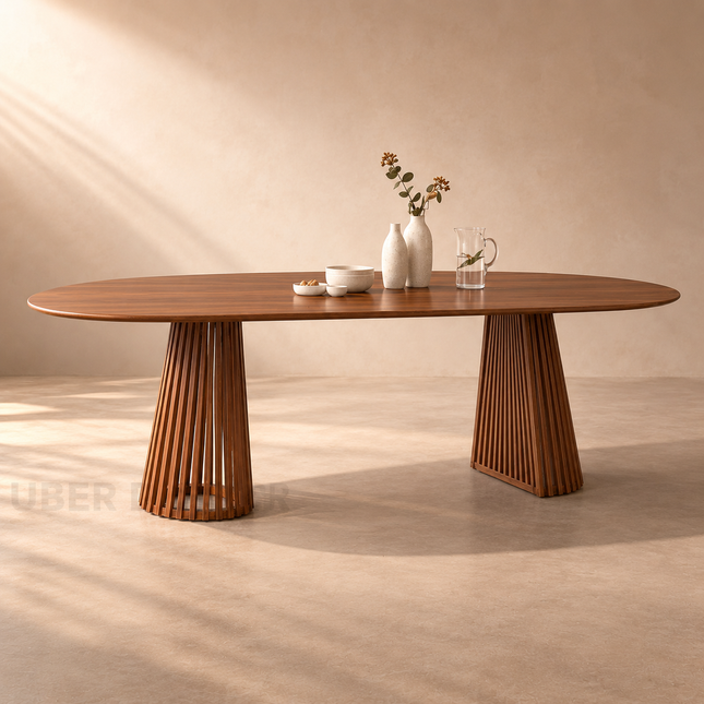 Oaknest Oval Dining Table Modern Solid Wood Dining Table Mid Century Scandinavian Design Walnut Finish Ready to Dispatch