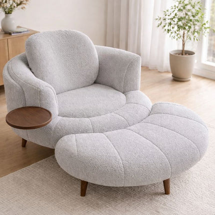 Vantara Accent Chair – Curved Comfort Seating with Integrated Coffee Table for Living Room and Lounge Spaces