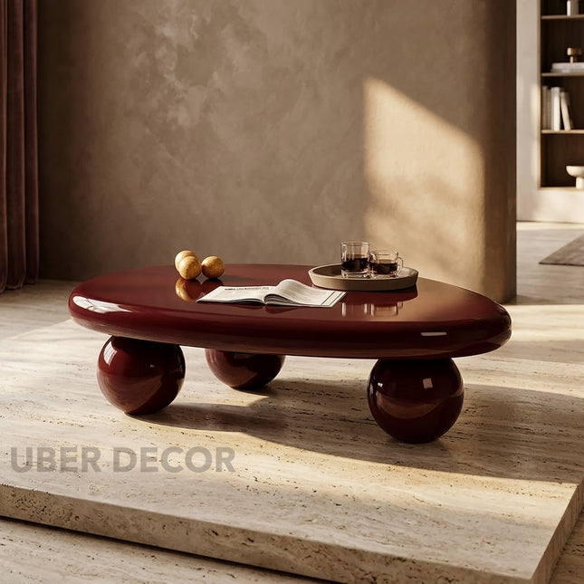 Rhine Lucido Coffee Table – Ready to Ship Burgundy High Gloss Postmodern Center Table