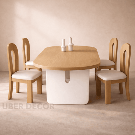 Arelis Oval Dining Table Contemporary Minimal Design Solid Wood Base Made to Order Dining Table for Dining Room and Kitchen Dining Area