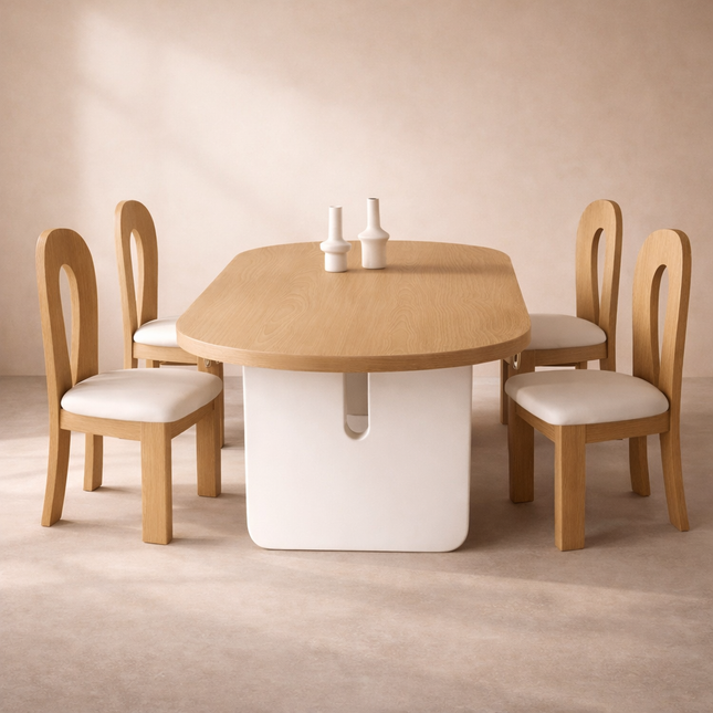 Arelis Oval Dining Table Contemporary Minimal Design Solid Wood Base Made to Order Dining Table for Dining Room and Kitchen Dining Area