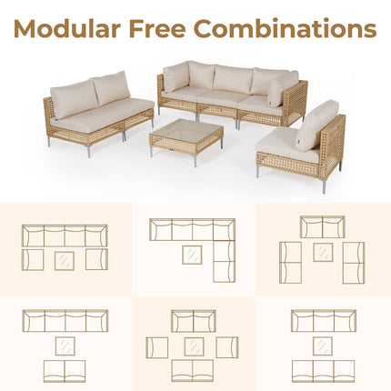 Sunvale Retreat PE Rattan Wicker Sectional Outdoor Sofa Set, Patio Conversation Garden Lounge Set for Poolside Terrace Porch