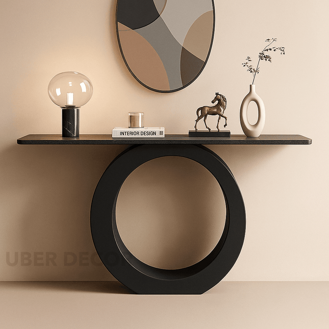 Novaro Ring Console Table – Modern Minimalist Metal Base Console with Marble Top for Luxury Entryways & Living Rooms