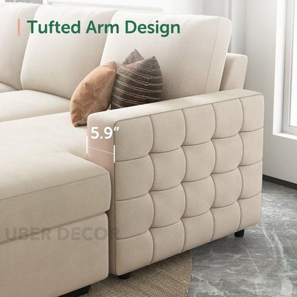 Florence Sectional Sleeper Sofa- 6 Seater Convertible Sofa with Pull-Out Bed with Storage for Living Room and Guest Bedroom - Uber Decor