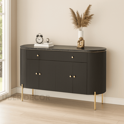 NovaLine Console Table – Custom Marble Top with Fluted Front & Multiple Storage Drawers Mid‑Century Modern Entryway Accent
