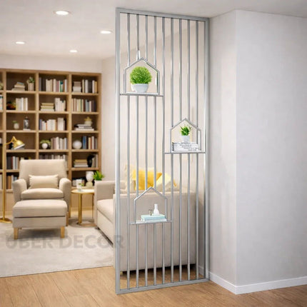 LUCEN Stainless Steel Floor To Ceiling Room Divider With Decorative Shelves For Living Room Entryway And Lounge