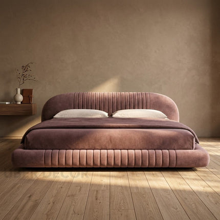 Dusk Aura Floating Bed – Oversized Curved Headboard Platform Bed