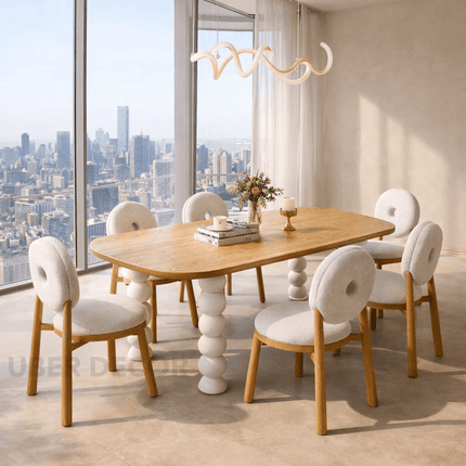 Nora Sphere Oval Dining Table Contemporary Scandinavian Design Natural Premium Wooden Top with White Ball Legs Ideal for Dining Room
