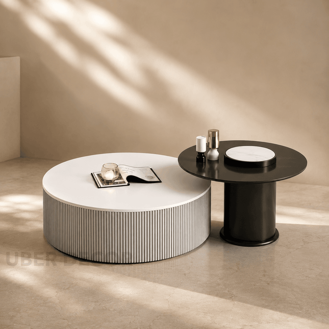 Tiber Oro Italian Luxury Round Coffee Table Tempered Glass Top High Gloss Finish Minimalist Centerpiece for Lounge and Living Suites