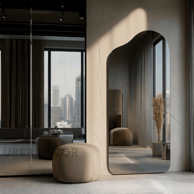 Tesso Frameless HD Mirror – Full-Length Arched Floor Mirror Modern Standing Mirror for Bedroom, Dressing Room & Living Room