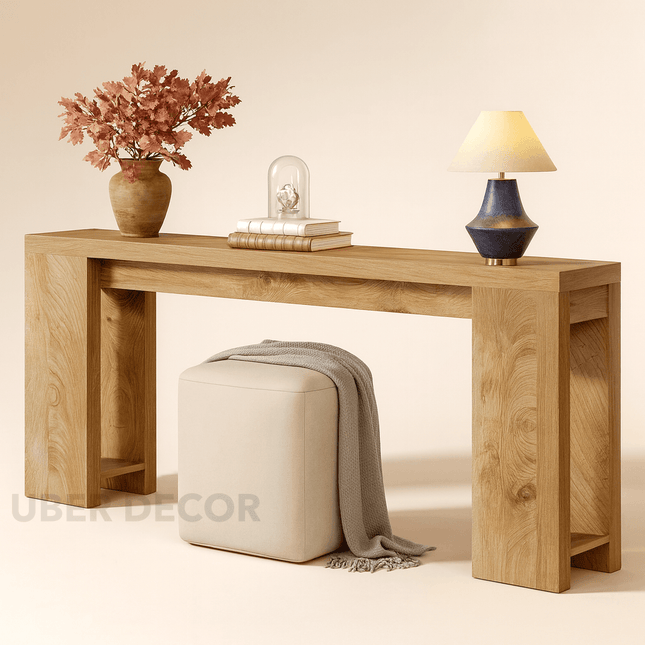 Tiora Mid Century Modern European Block Leg Console Table Living Room Hallway and Entryway Accent Furniture