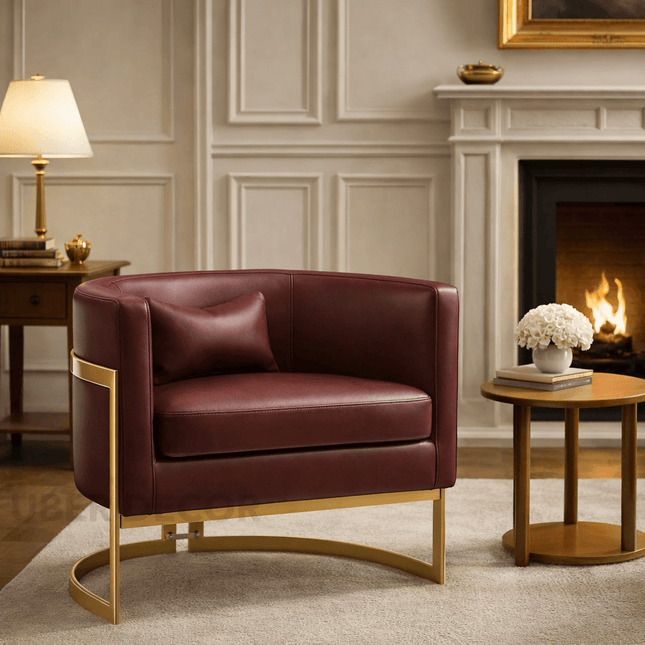 Evelise- Modern Upholstered Curved U-Back Accent Arm Chair with Gold Metal Base for Living Room or Bedroom