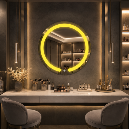 Glowith round led mirror- 3-colour touch button front-lit or backlit frameless bathroom vanity mirror