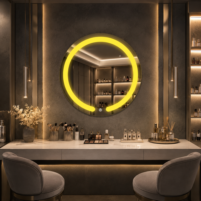 Glowith round led mirror- 3-colour touch button front-lit or backlit frameless bathroom vanity mirror