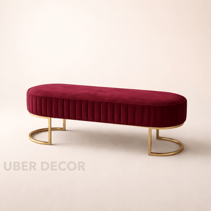 VelvetGleam Bedroom Bench - Upholstered Ottoman with Golden Legs - Extra-Long Footrest for End of Bed & Entryway