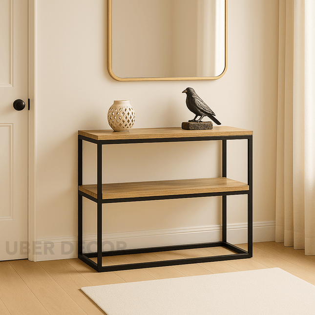 Sierra Urban Edge Console Table – Reclaimed Wood Top on Minimalist Black Metal Frame Mid‑Century Industrial For Hallway & Entryway Accent