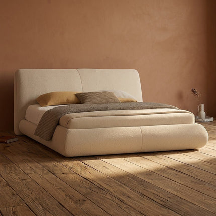 Moonlit Drift Curved Bed – Sculpted Upholstery with Rounded Silhouette