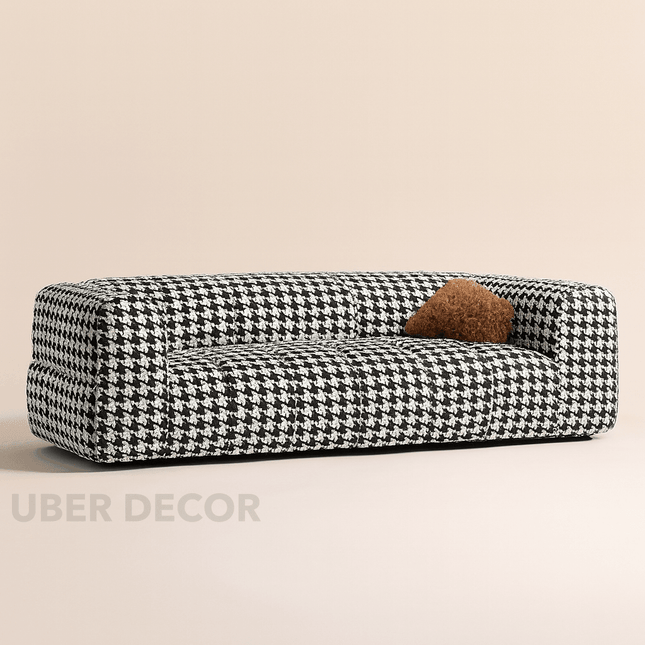 Vallettan 2-3 Seater Modern Sofa Houndstooth Designer Couch for Living Room & Lounge