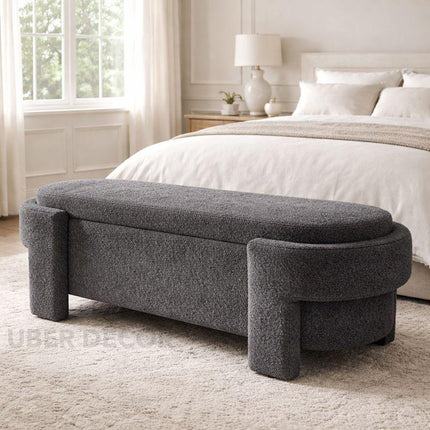 Zarelle Curved Modern Flip Top Storage Bench – Japandi-Meets-European Organizer for Bedroom, Entryway & Lounge Spaces